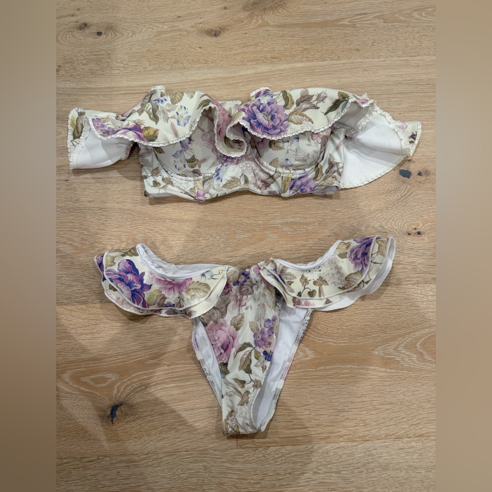 Beach Riot Floral Ruffle strapless bikini - Medium bottom / Large top